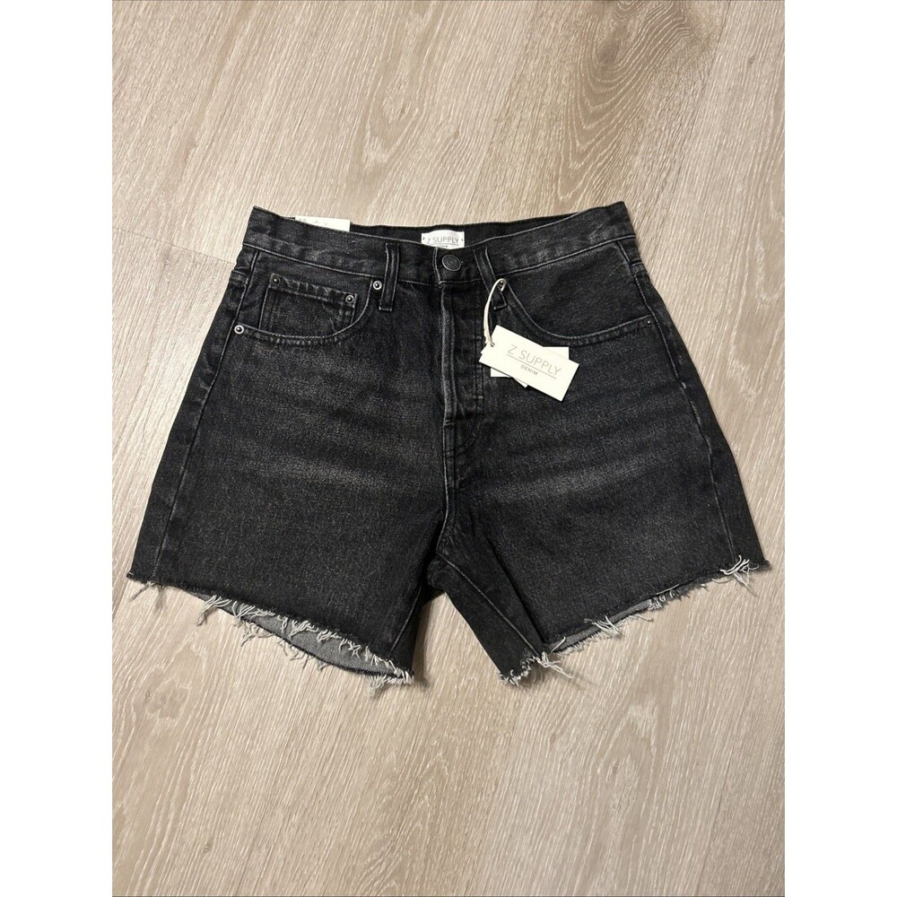 Z Supply NWT Everyday Hi Rise Black Denim Raw Hem Shorts - 4in Inseam - Sz 25